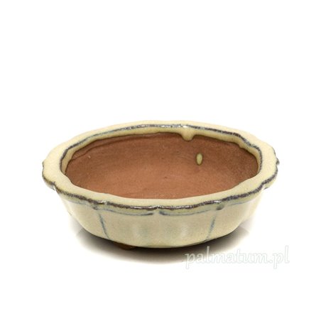 Small glazed beige round bonsai pot - proportion
