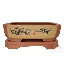 Rectangular unglazed bonsai pot 33cm with saucer