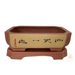Rectangular unglazed bonsai pot 33cm with saucer